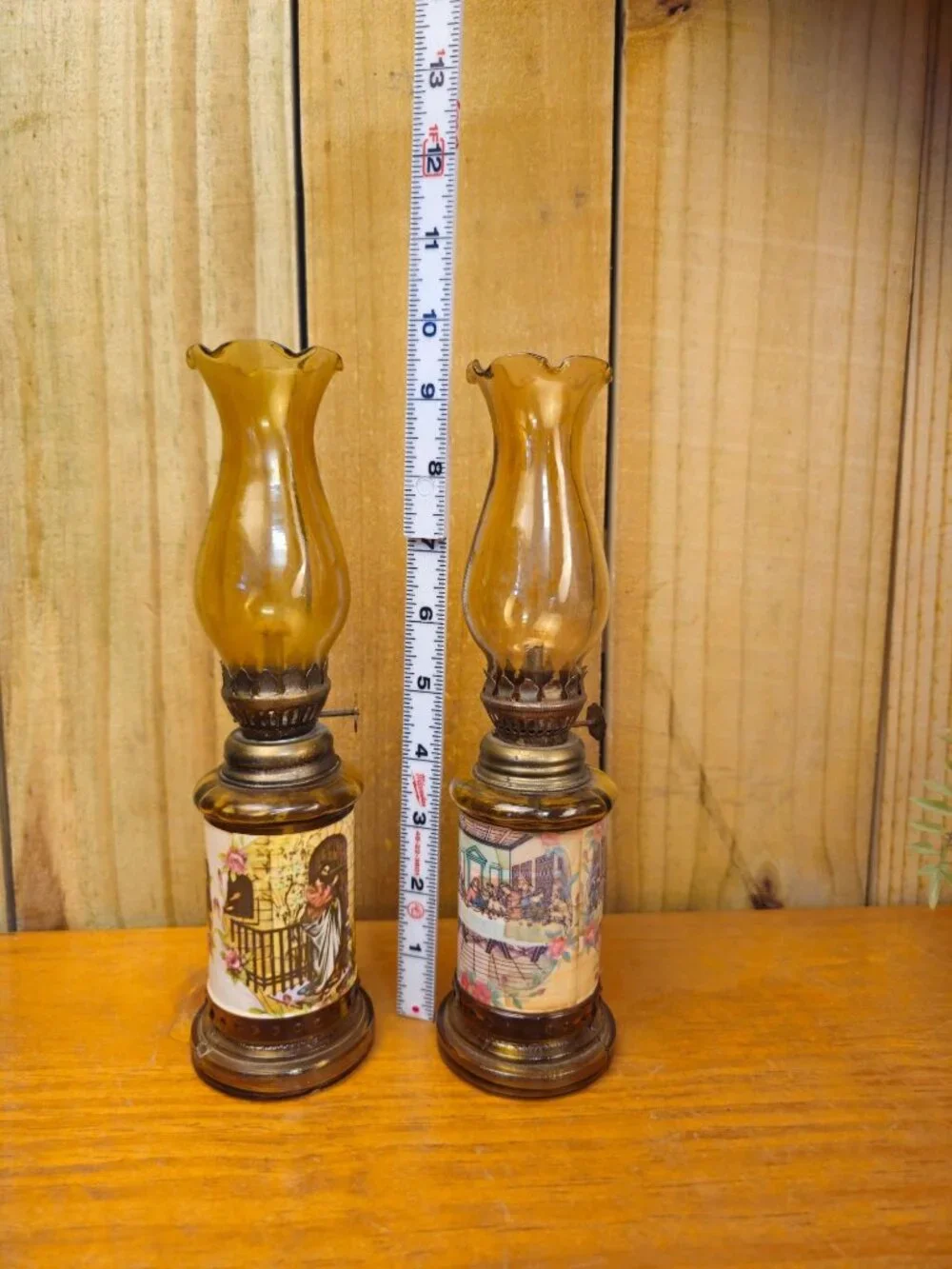 Vintage 1970s Religious Miniature Oil Lamps, Set 2